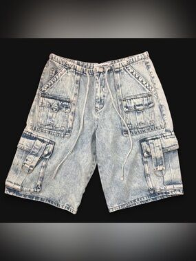 Denim Jorts Utility Pockets Love SoHo Brand Stonewashed #y2k #streetwear